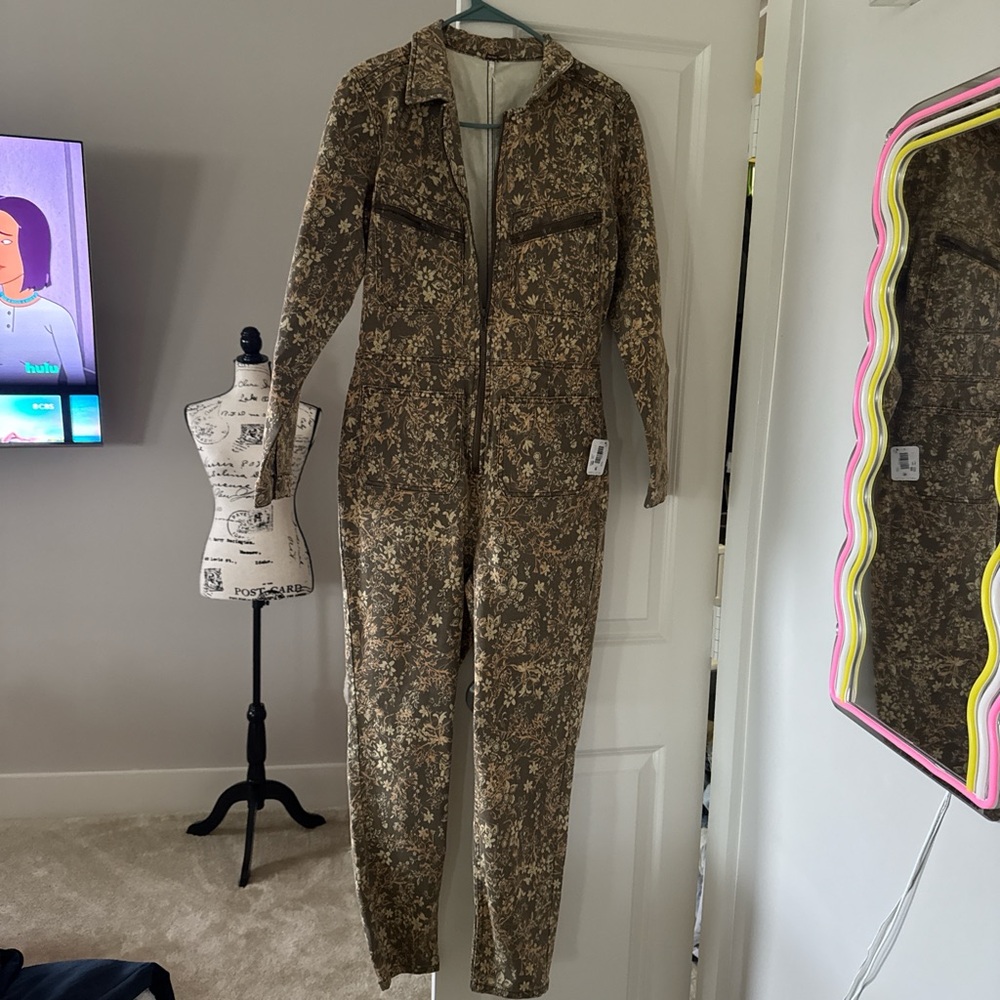 Free People Floral Tan Jumpsuit